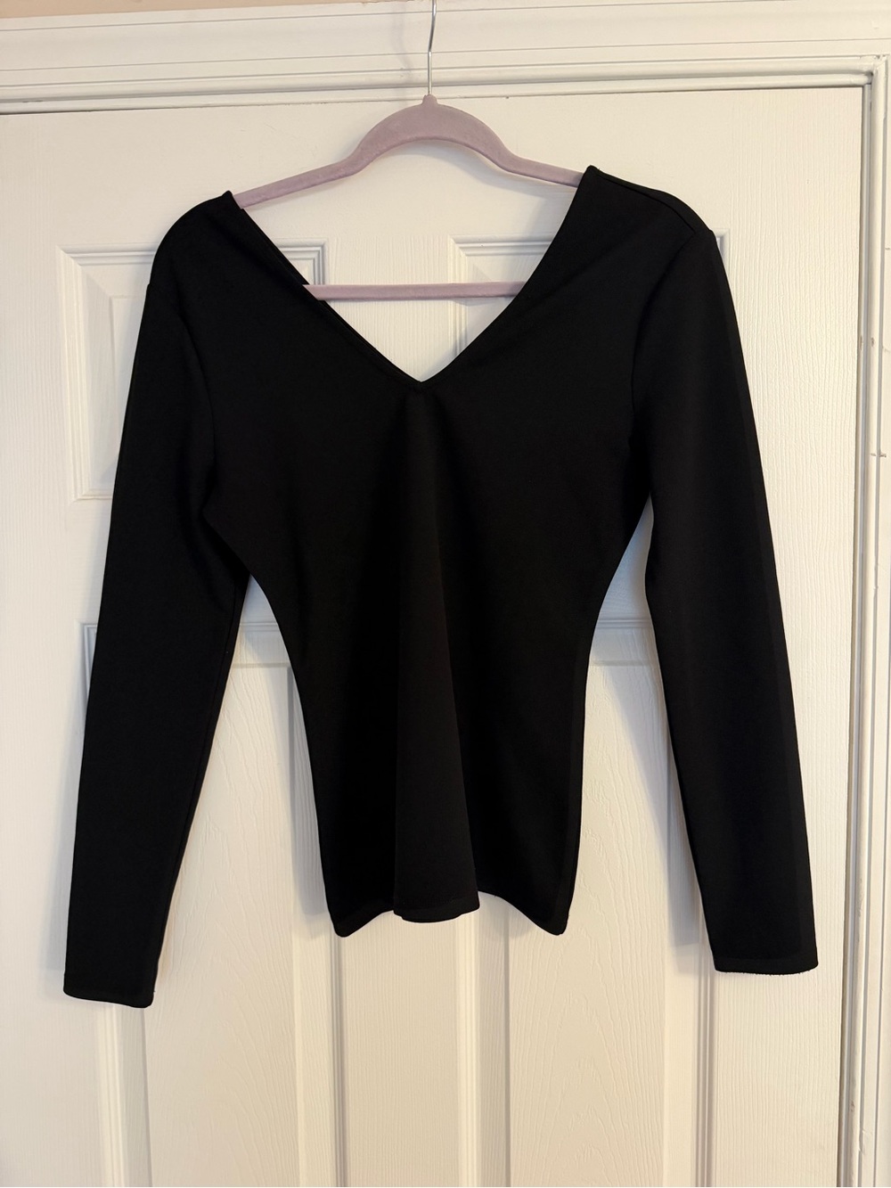 Ann Taylor Black Long-Sleeve V-Neck Top